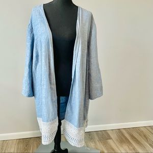 Sold Kimono Duster Cardigan Swim Cover Up Chambray Lace Plus Size 2X NWT